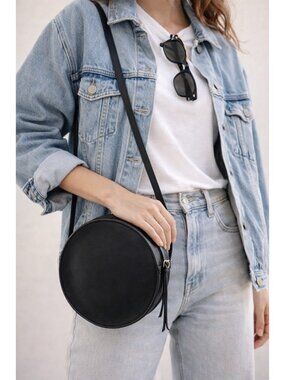 Neva Opet Marina Circle Bag Black Leather Round Crossbody Minimalist HandmadeUSA